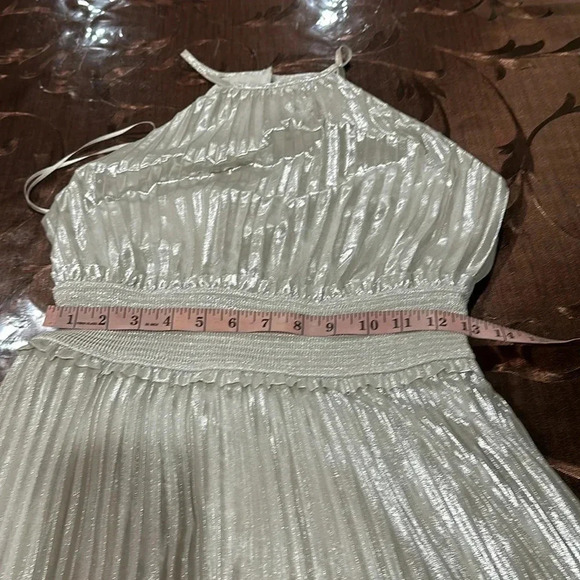 Express Metallic Pleated Halter Midi Dress - Picture 8 of 10
